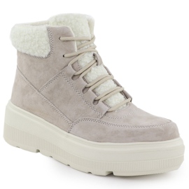 Botas de cuero para mujeres en la plataforma beige Vinceza 95354