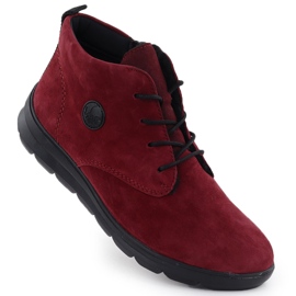Botas de cuero para mujeres, Borgoña Rieker Z0022-35 rojo