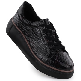 Zapatos de cuero para mujeres Varnished Krok Black T.Sokolski J24-286