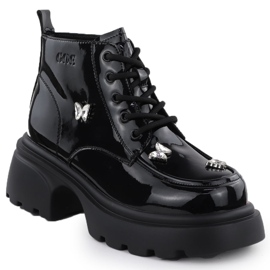 Botas de cuero para mujeres bolsos barnizados con mariposas Black Goe SS2N4102