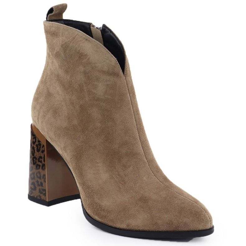 Botas de ante para mujeres en un tacón decorativo Caki Fabiani 9210 verde