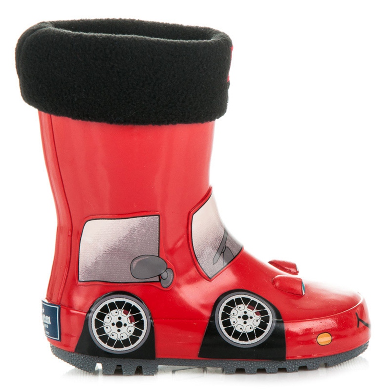 American Club Botas de lluvia con un carro de juguete rojo