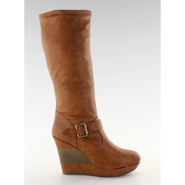 Zapatos plataforma con tacón dividido 888-57 camel marrón multicolor