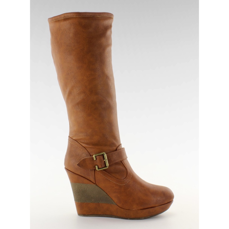 Zapatos plataforma con tacón dividido 888-57 camel marrón multicolor
