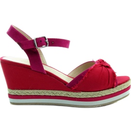 Sandalias cuña 88039-5 rojo y rosa rosado