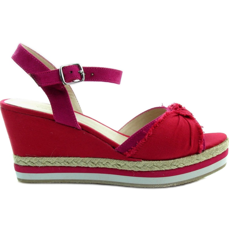 Sandalias cuña 88039-5 rojo y rosa rosado