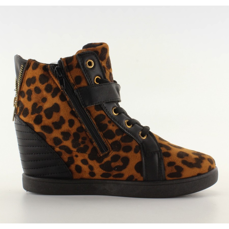 Zapatillas de deporte en una cuña oculta HY1669 leopardo negro marrón
