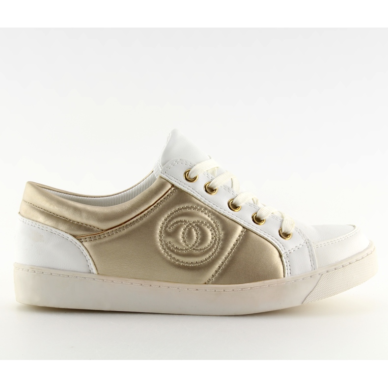 Chanelki sneakers Y612-41 Blanco blanco y dorado amarillo