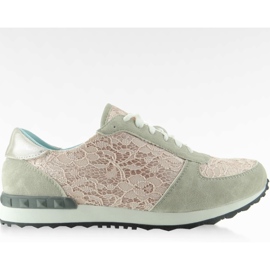 Y620 Zapatillas con cordones rosas rosado gris