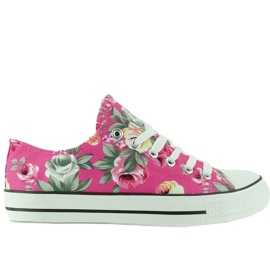H-03A Zapatillas con flores en rojo rosa rosado