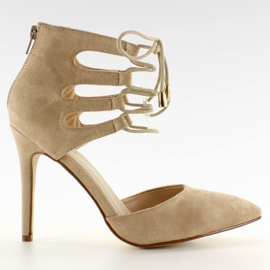 Tacones de ante atados en el tobillo Beige