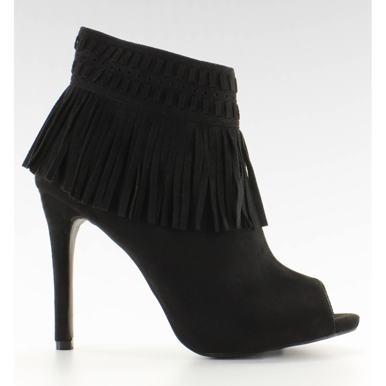 Botas con punta abierta y flecos 11016 Negro