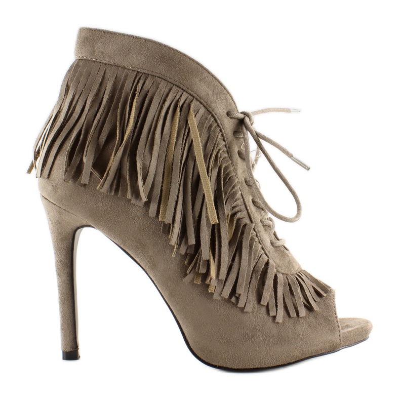 Botas abiertas con cordones, estilo boho 11015 Kaki gris Botas abiertas con cordones, estilo boho 11015 Kaki gris