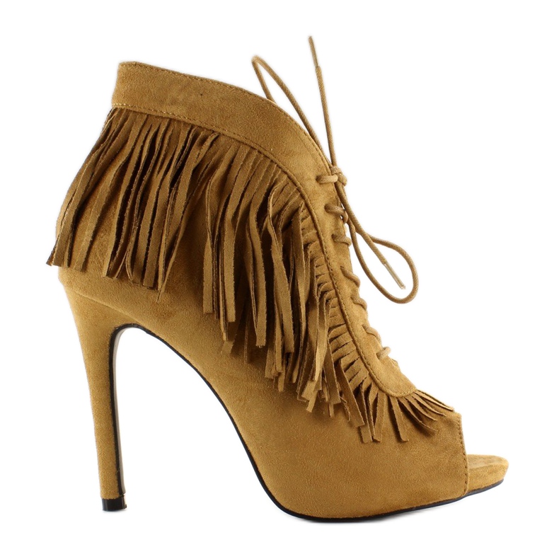 Botas abiertas con cordones, estilo boho 11015 Camel multicolor