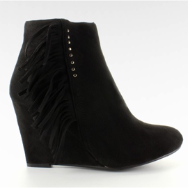Botas de ante en cuña con flecos Negro