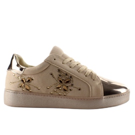 Deportivas de mujer con cristales T273P Beige
