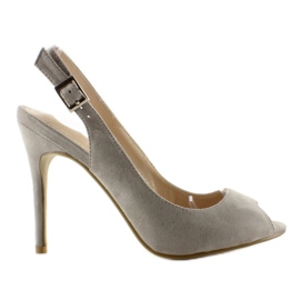 Zapatos de salón con puntera abierta Lt73P Tacón gris