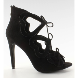 Tacones botas calados corazones 1240 negro