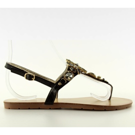 Sandalias con piedras preciosas JH41 negro