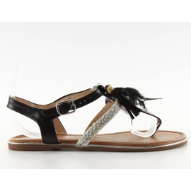 Sandalias de plumas boho SL76 negro