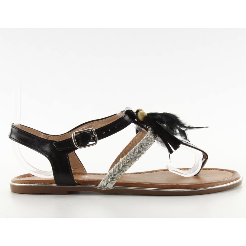 Sandalias de plumas boho SL76 negro