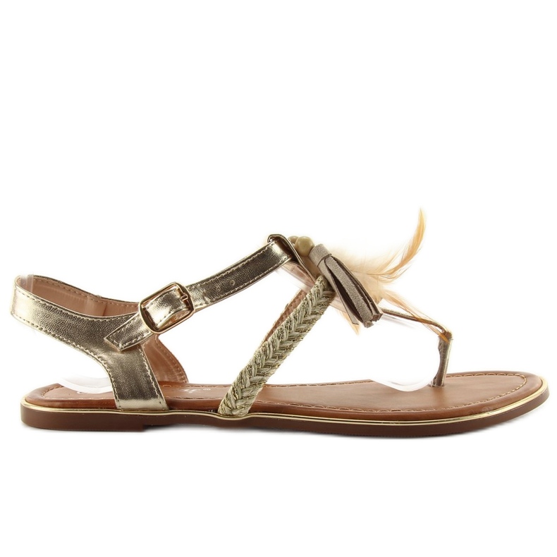 Sandalias con plumas boho SL76 oro dorado