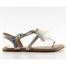 Sandalias de plumas boho SL76 plata gris