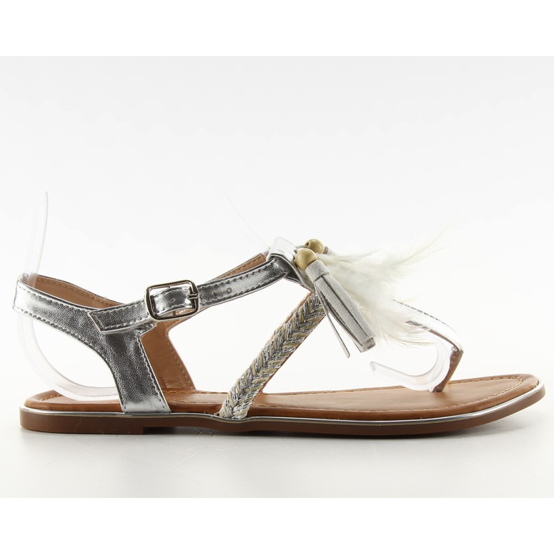 Sandalias de plumas boho SL76 plata gris