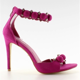 Divertidas sandalias con tacón Bolas moradas rosa