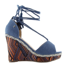 Sandalias Cuña Atadas Al Tobillo 2075 azul Sandalias Cuña Atadas Al Tobillo 2075 azul