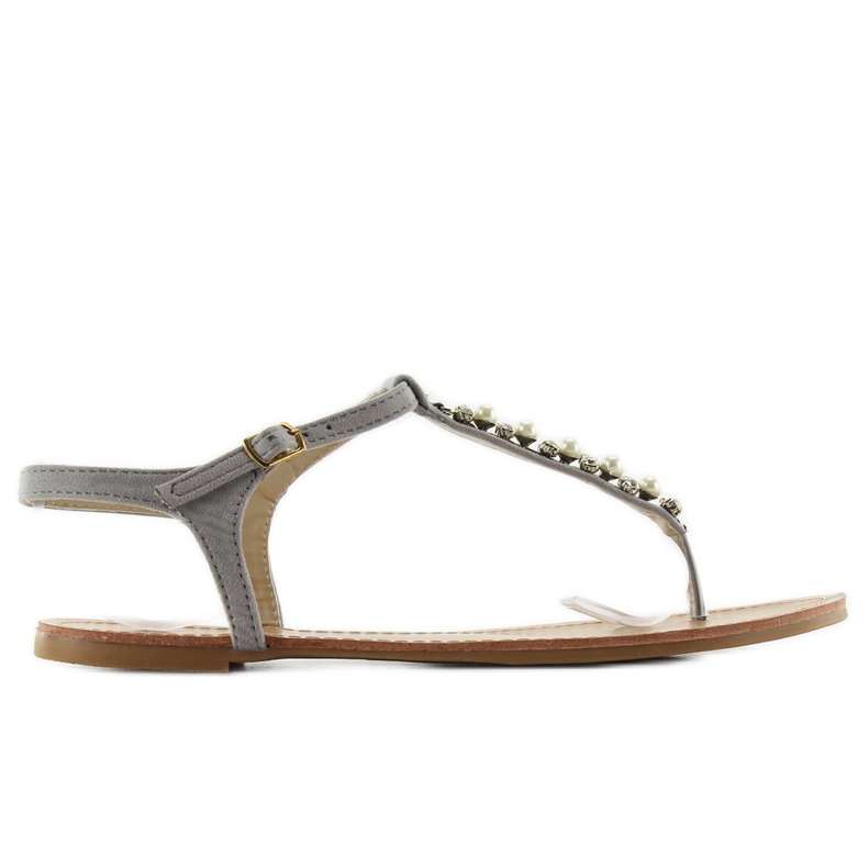 Sandalias chanclas con perlas grises DD28 Sandalias chanclas con perlas grises DD28