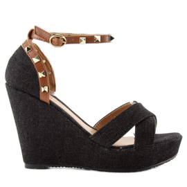 Sandalias cuña denim ZJ-70 Negro