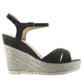 Sandalias lona con cuña TS-8 negro