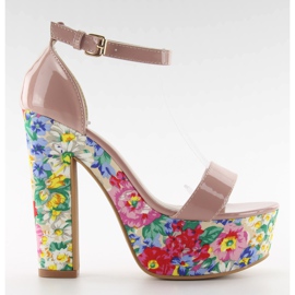 Sandalias en tacón floral 788-3 Desnudo multicolor
