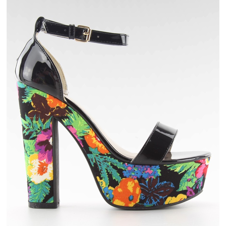 Sandalias en tacón floreado 788-3 Negro.