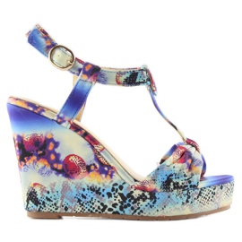 Sandalias cuña raso 903 azul