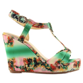 Sandalias cuña raso 903 verde