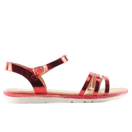 Sandalias Con Acabado Metalizado Rojo