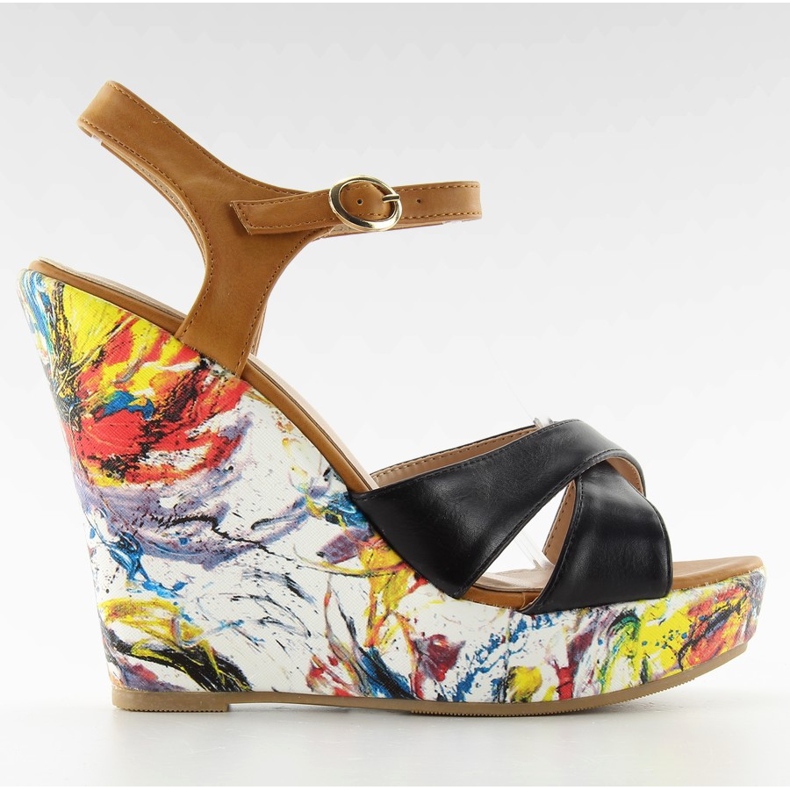 Sandalias en cuña pintada LM-521 negro marrón