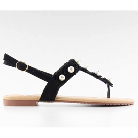 Chanclas con perlas D-6541 Negro