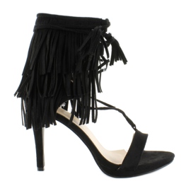 Sandalias tacón flecos 8125 Negro