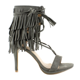 Sandalias tacón flecos 8125 Gris