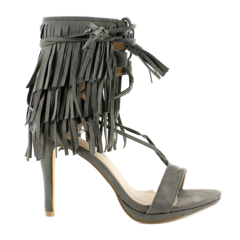 Sandalias tacón flecos 8125 Gris