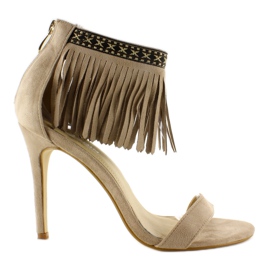 Sandalias con flecos, estampado étnico Beige