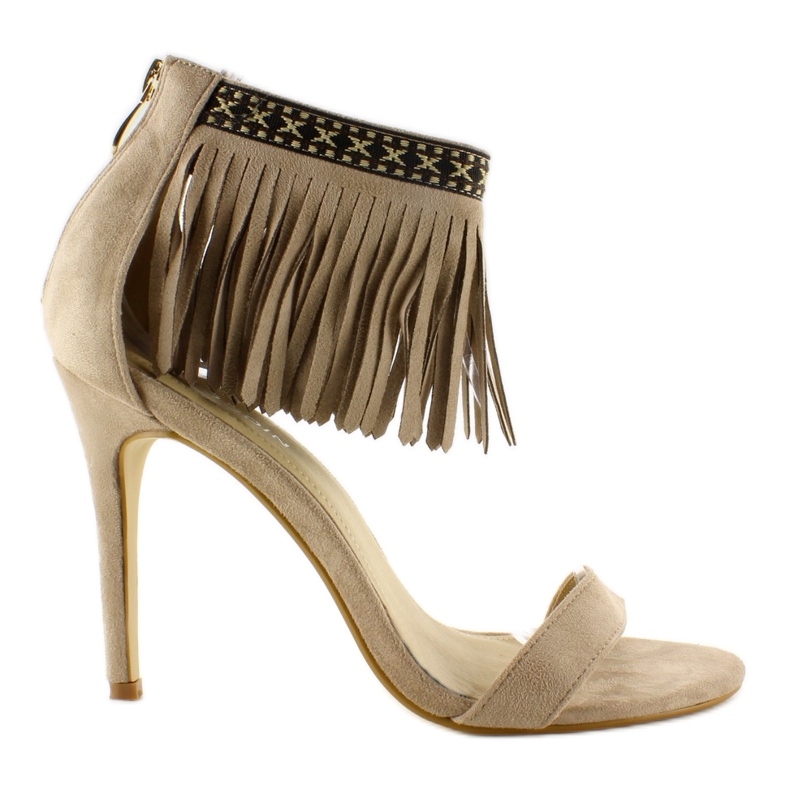 Sandalias con flecos, estampado étnico Beige