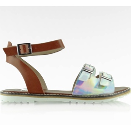Sandalias holograma rayas 2015L-139-3W Plata marrón gris