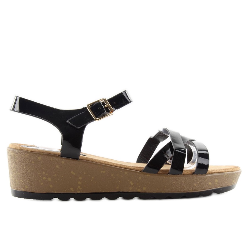 Sandalias con tacón de cuña de corcho 9051 negro