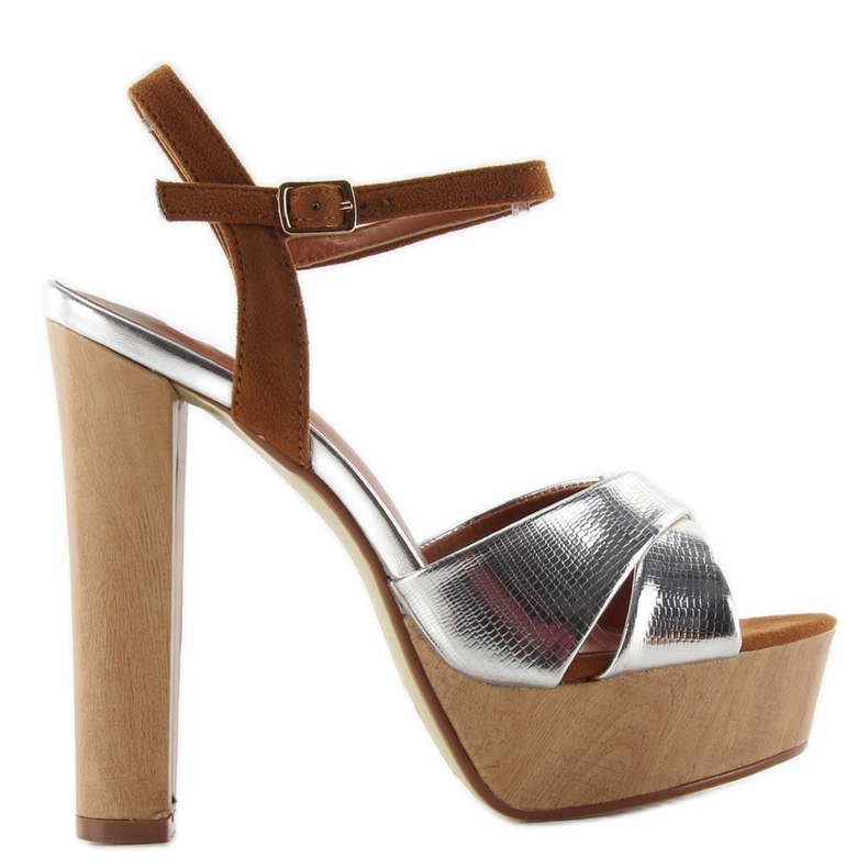 Sandalias Tacón Bloque M3006 Plata gris