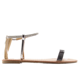 Sandalias con piedras en el tobillo plata gris