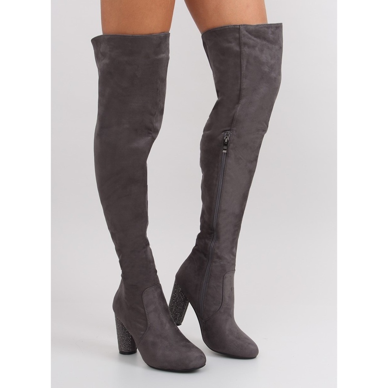 Botas De Tacón Alto De Muslo Gris Gris